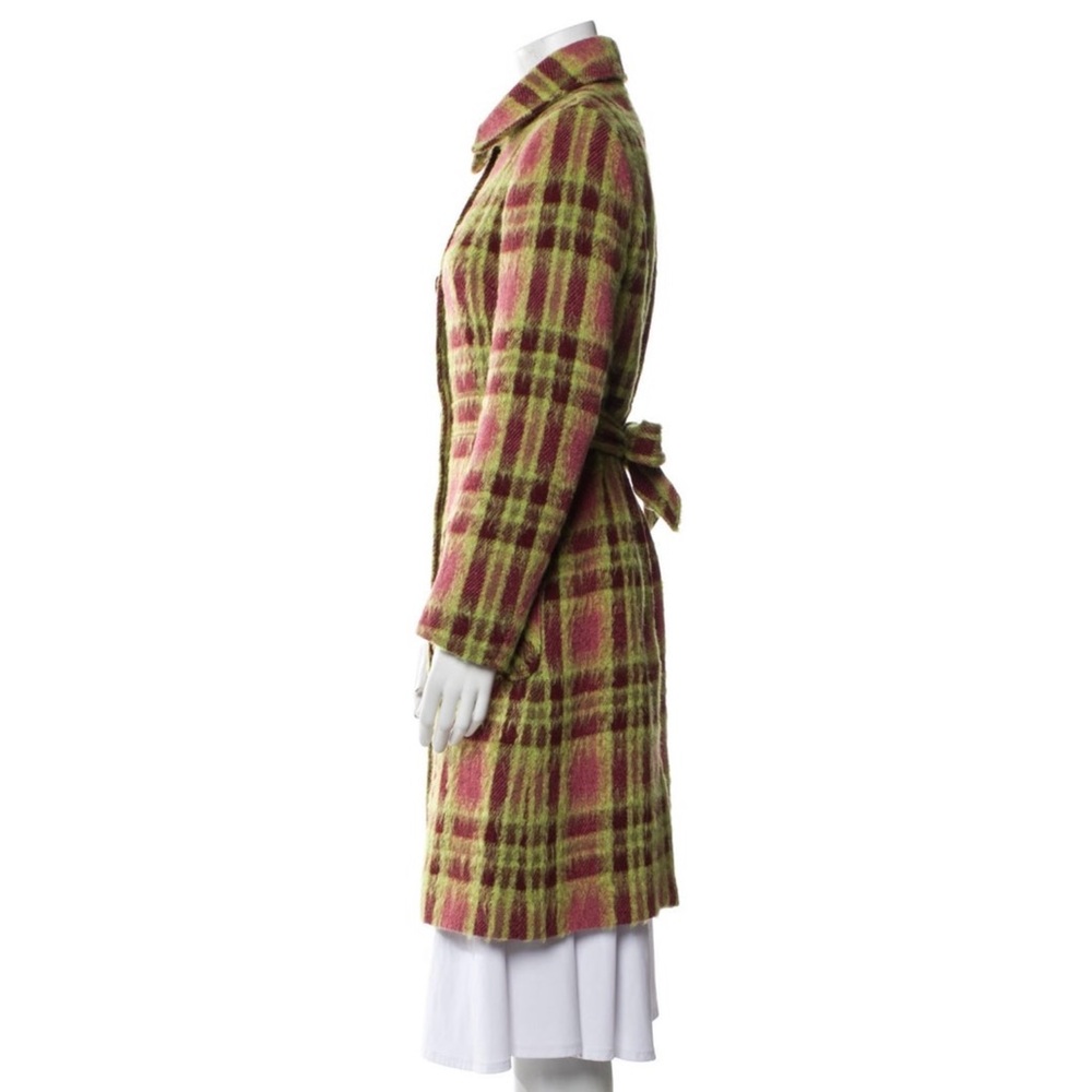 Milly Pink and Green Plaid Trench Coat - Picture 2 of 3
